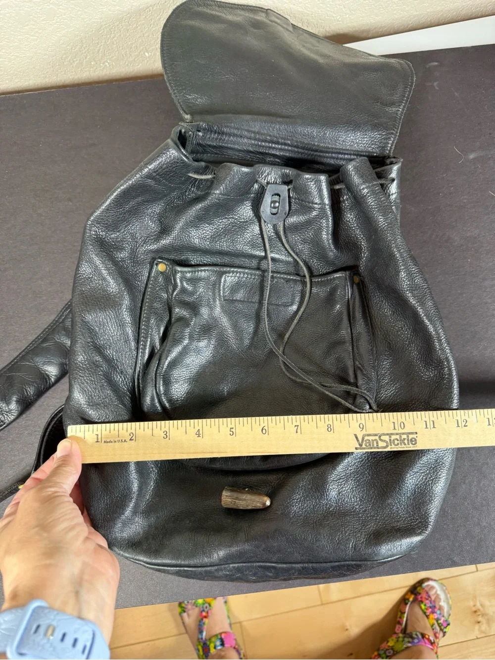 Classic Black Leather Backpack